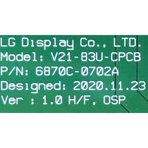 T-CON PARA TV LG / NUMERO DE PARTE 6871L-4399A / 6870C-0702A / 4399A / PANEL LE830AQD (EP)(A1) / MODELO OLED83C1PUA / OLED83C1PUA.BUSWLJR